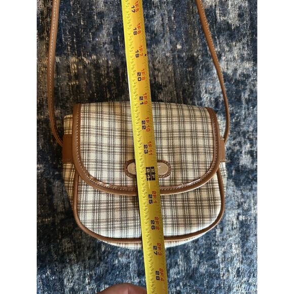 Vintage ESPRIT Mini Crossbody Purse 80s 90s Plaid~Beige Ivory Gray~Retro Hipster - Picture 5 of 8